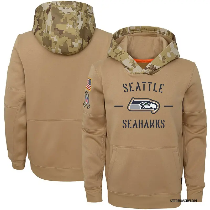 Men's Seattle Seahawks Sweatshirt Salute Service Sideline Therma Pullover Hoodie